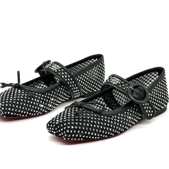 Christian Louboutin MAMASTRAPITINA Strass Crystal Mesh Ballerina Flat Shoes - Picture 14 of 16